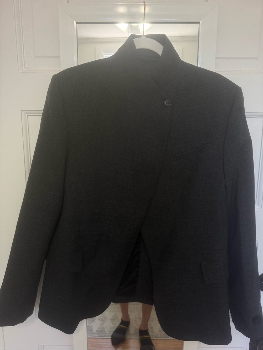 Zara dark charcoal grey Asymmetric Single-Button Blazer wool
